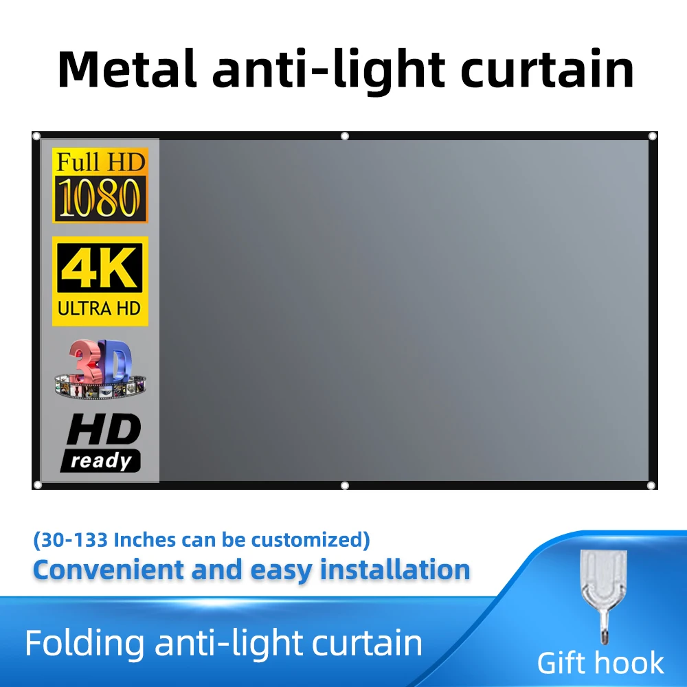 4K Projector Screen 16:9 Metal Reflective Anti-Light Fabric for H3, HALO, & Others 1