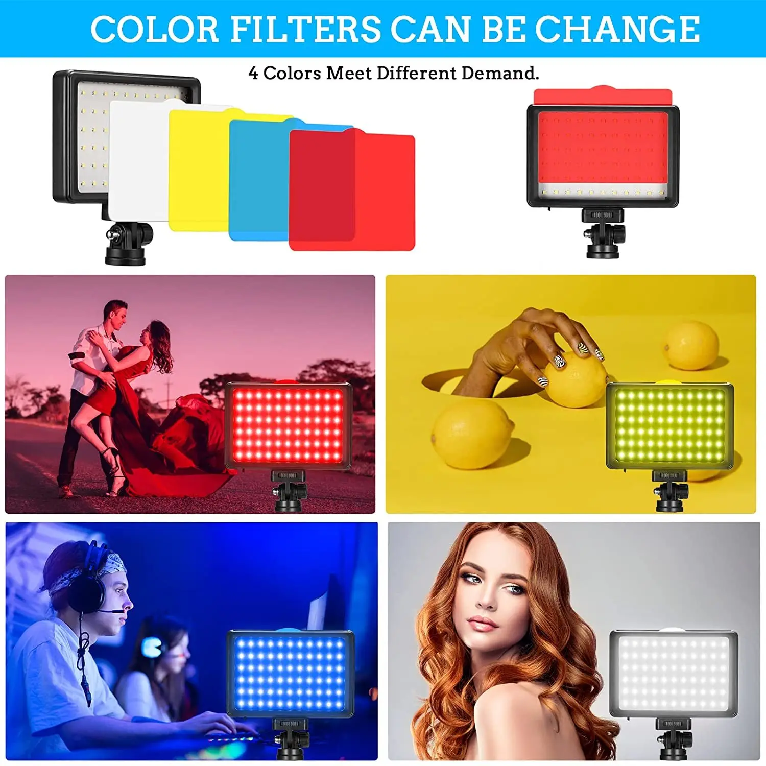 Tabletop LED Photo / Video Light Panel Kit With Tripod Stand & RGB Filters 2